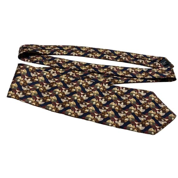 Jhane Barnes Tie Men's Necktie Silk Brown Beige Black Green Abstract Circles - Picture 6 of 7